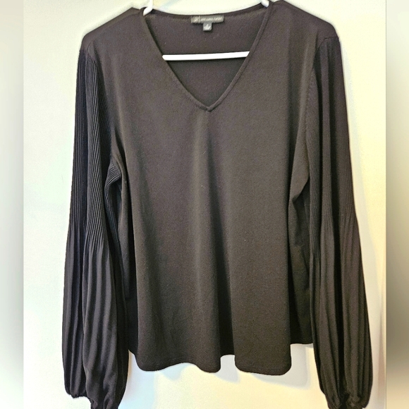 Adrianna Papell Womens Long Bubble Sleeve Top V Neck Flowy Lightweight Black M - Picture 7 of 12